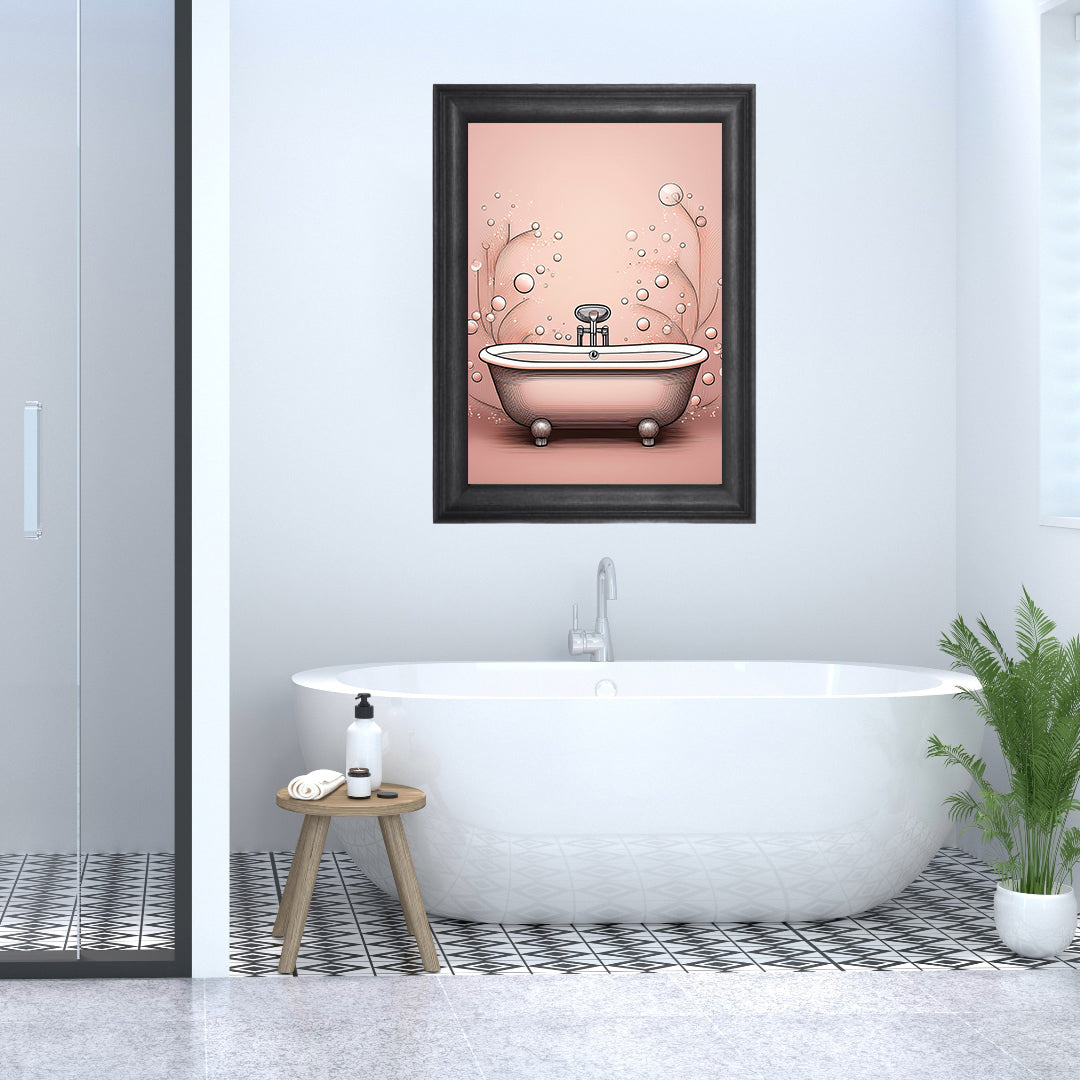 Minimalist bathtub with bubbles wall art print – modern digital download for bathroom decor