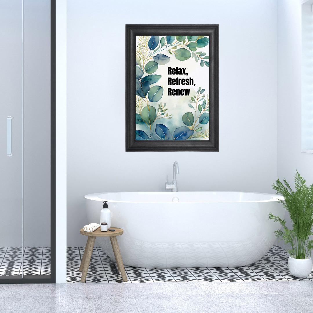Relax Refresh Renew typography wall art print – motivational digital download for bathroom or home