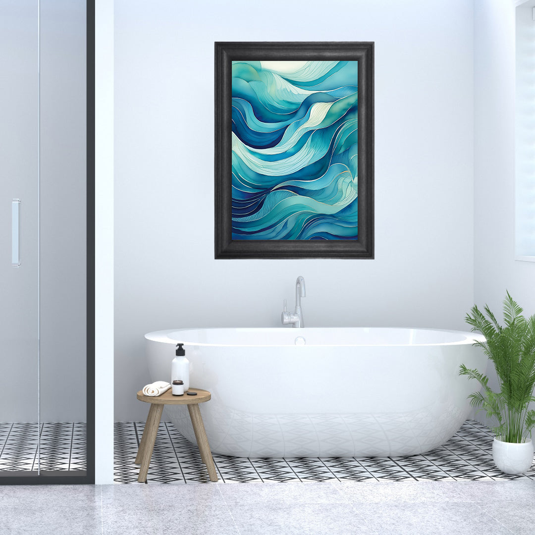 Watercolor ocean waves wall art print – calming digital download for bathroom or coastal decor