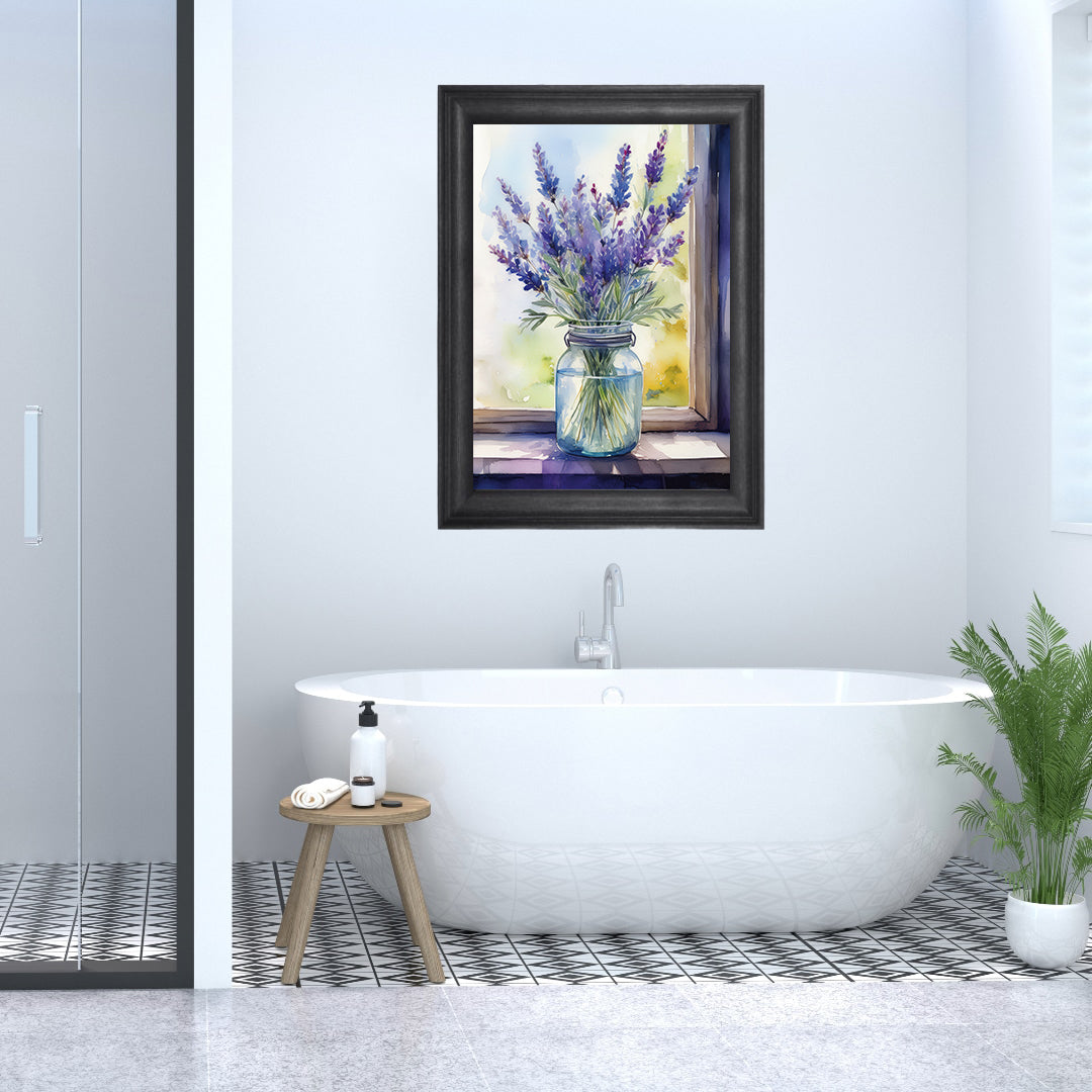 Lavender sprigs watercolor wall art print – calming digital download for bathroom decor