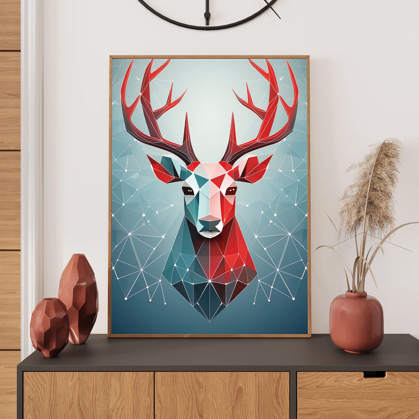 Geometric Reindeer Christmas Card – polygon reindeer silhouette in modern minimalist winter style
