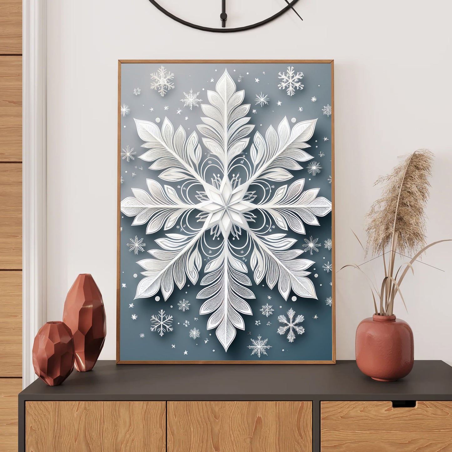 Abstract Snowflakes Christmas Card – bold geometric snowflake design in modern winter style
