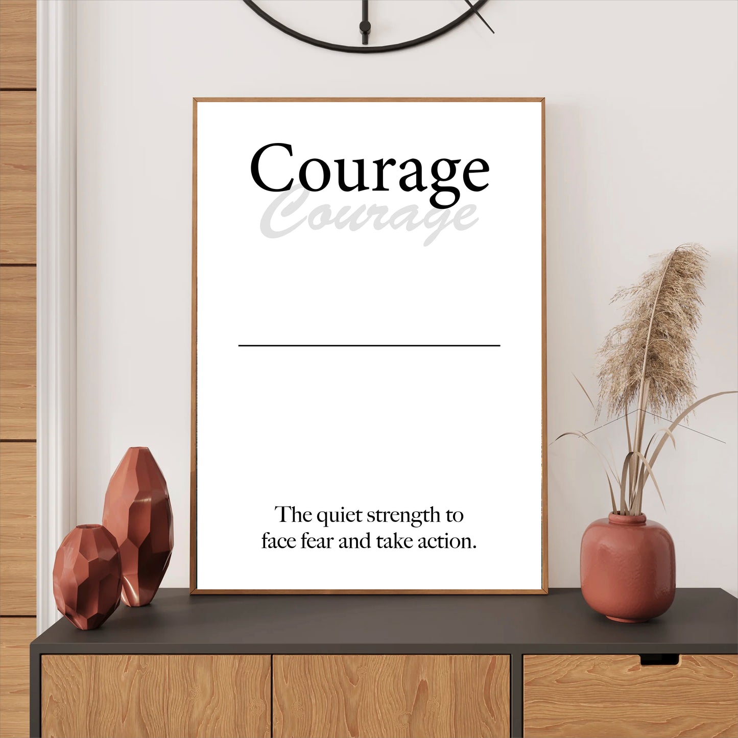 Courage wall art digital download – printable minimalist inspirational quote for strength and confidence