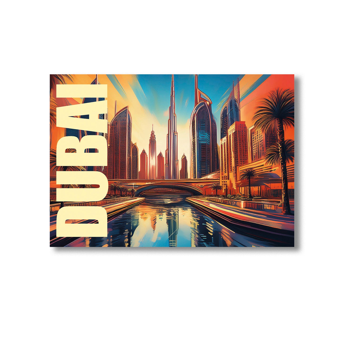 Striking digital graffiti-style wall art print of Dubai showcasing futuristic skyscrapers, Burj Khalifa, and vibrant desert cityscape with bold urban street art flair — perfect for instant digital download, Dubai-themed decor, modern travel prints, and Middle Eastern wall art.
