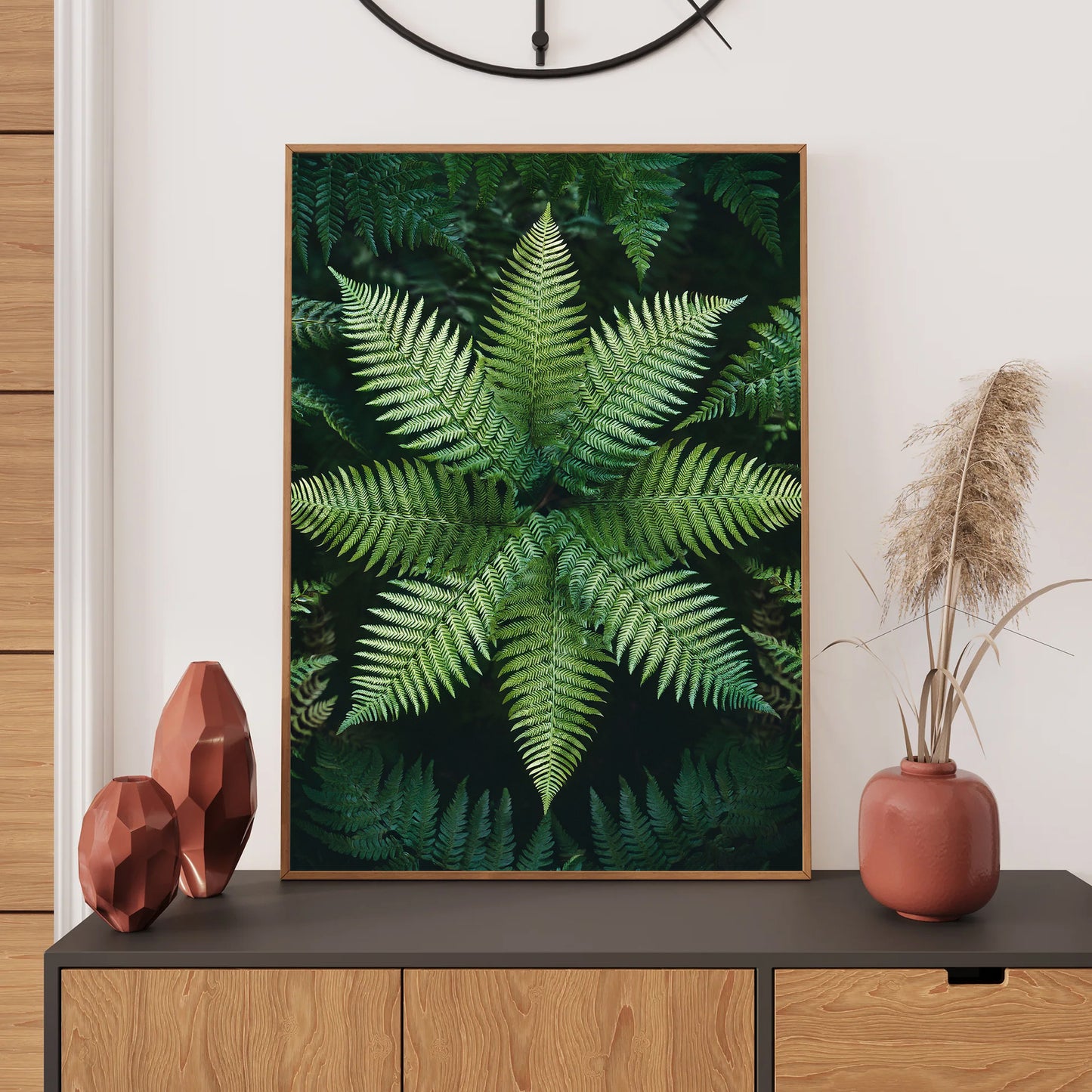 Fern Mandala Wall Art Print – Digital Download Symmetrical Botanical Decor