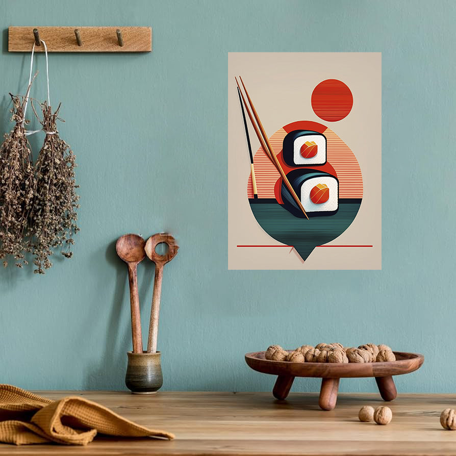 Minimalist Japanese sushi art printable for modern zen kitchen wall decor