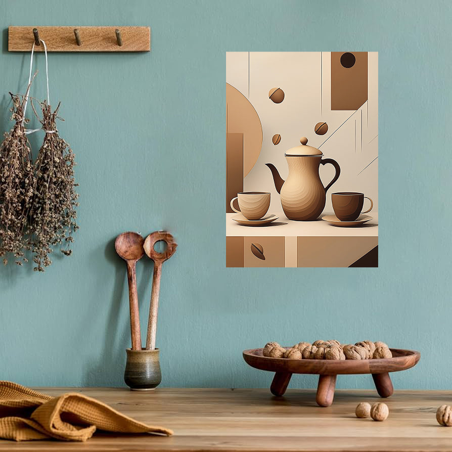 Scandinavian minimalist coffee pot wall art printable in neutral tones