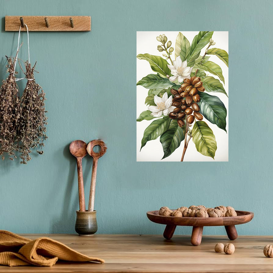 Vintage botanical coffee plant printable wall art for kitchen decor
