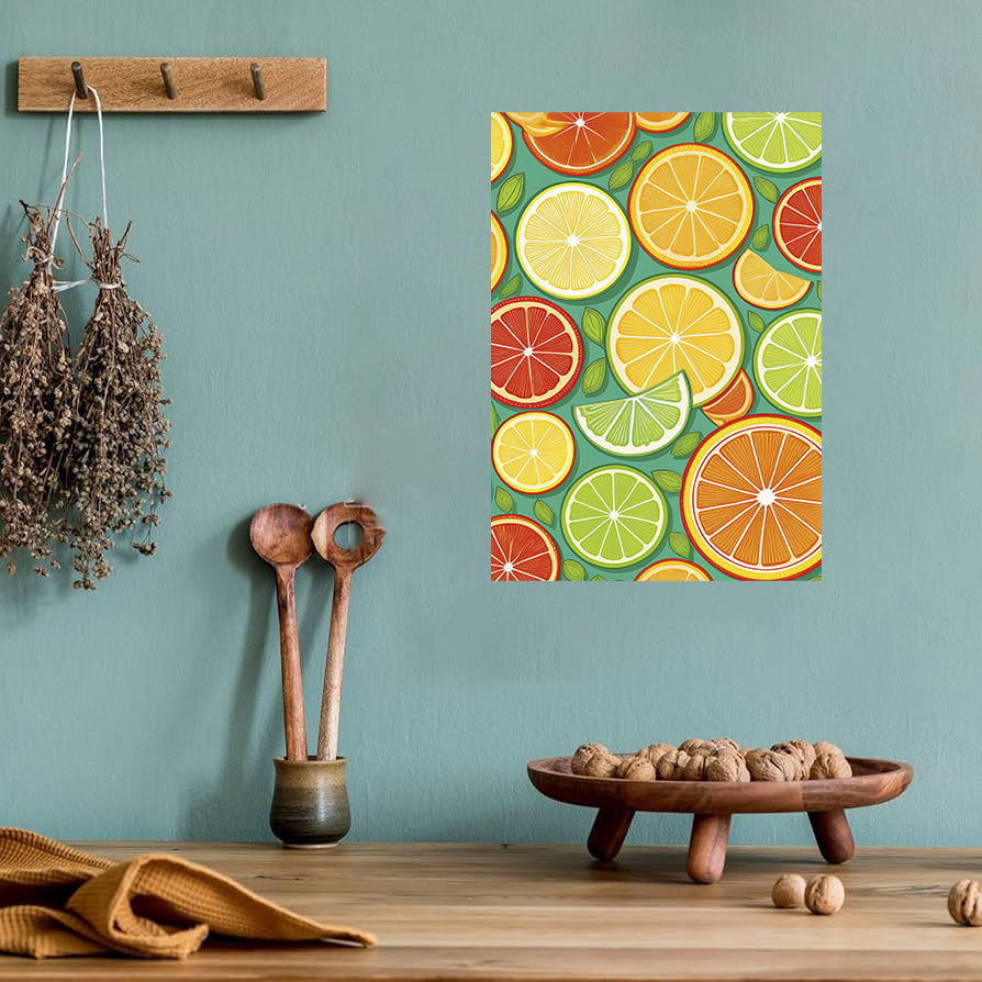 Lemon botanical watercolor printable wall art with green leaves for bright kitchen decor