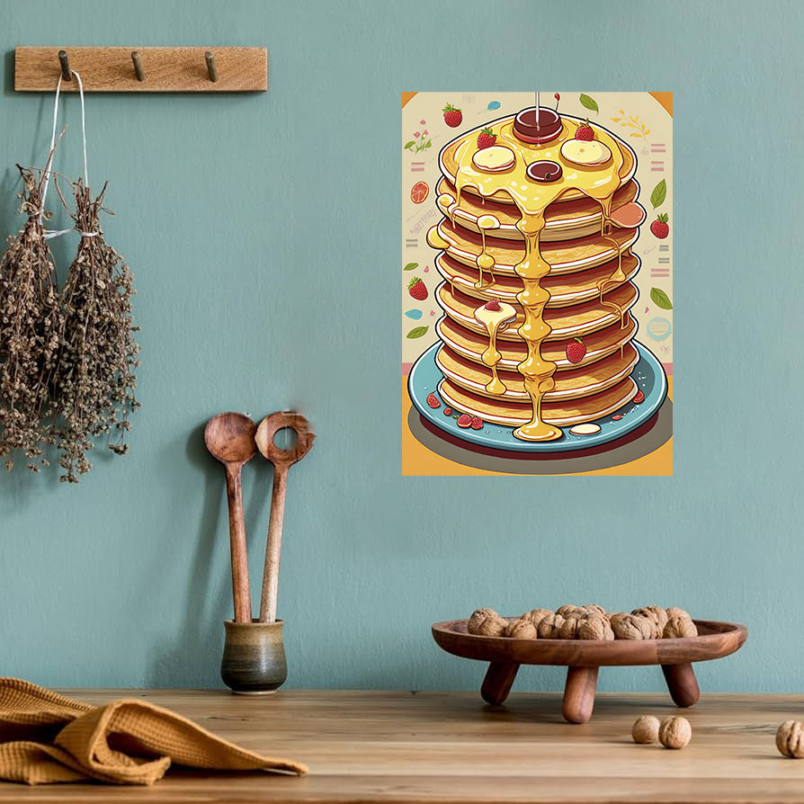 Playful pancake recipe illustration chart printable wall art for kitchen decor