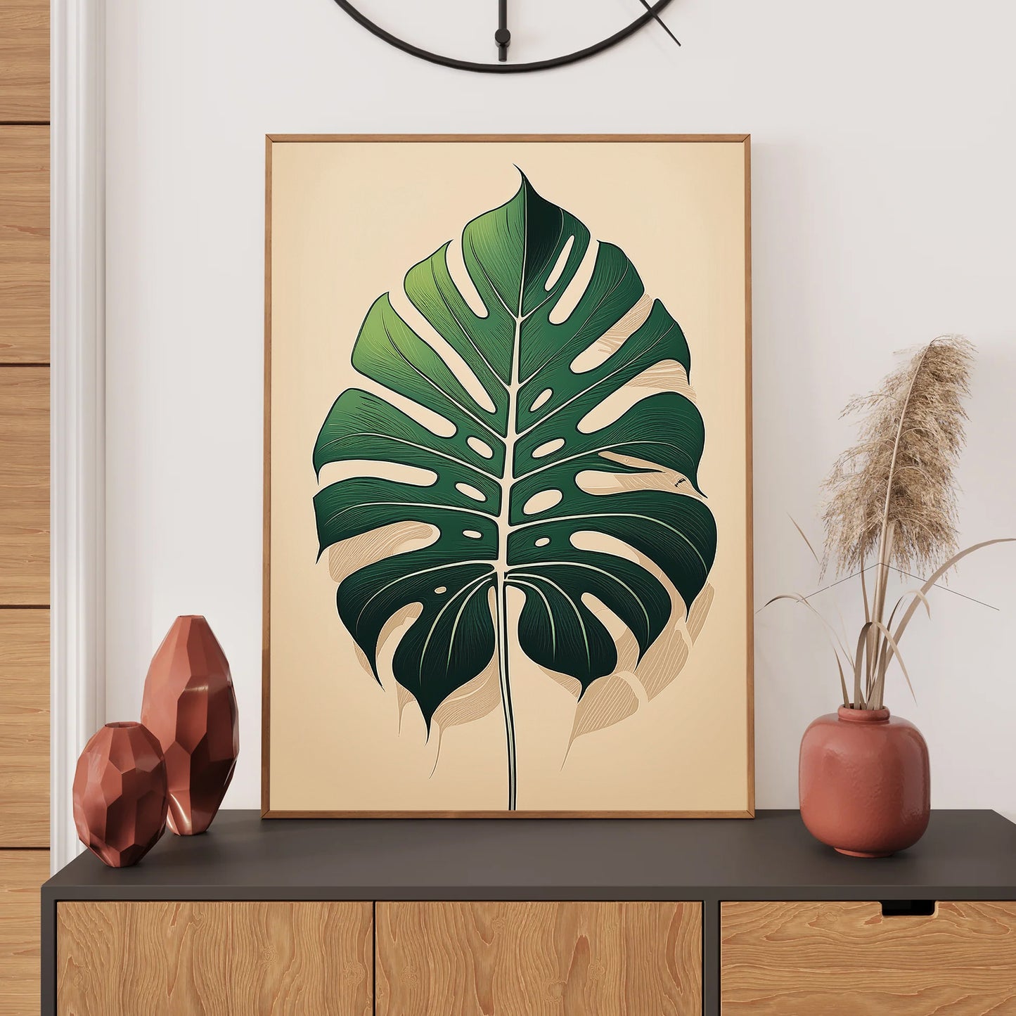 Tropical Monstera and Palm Leaves Wall Art Print – Digital Download Botanical Home Decor