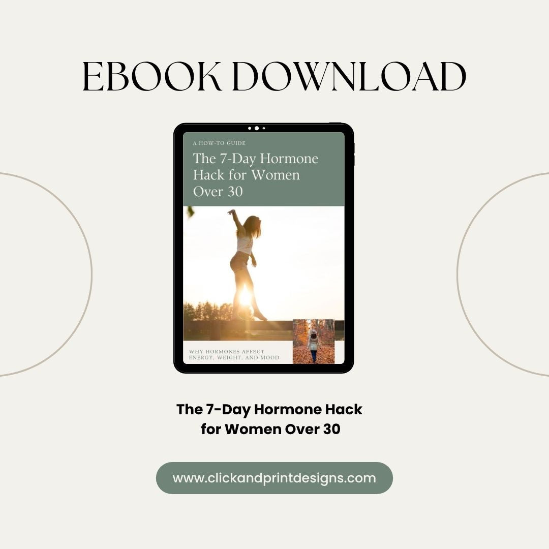 Ebook cover of “The 7-Day Hormone Hack for Women Over 30” – natural hormone balance guide for energy, weight, and mood support.