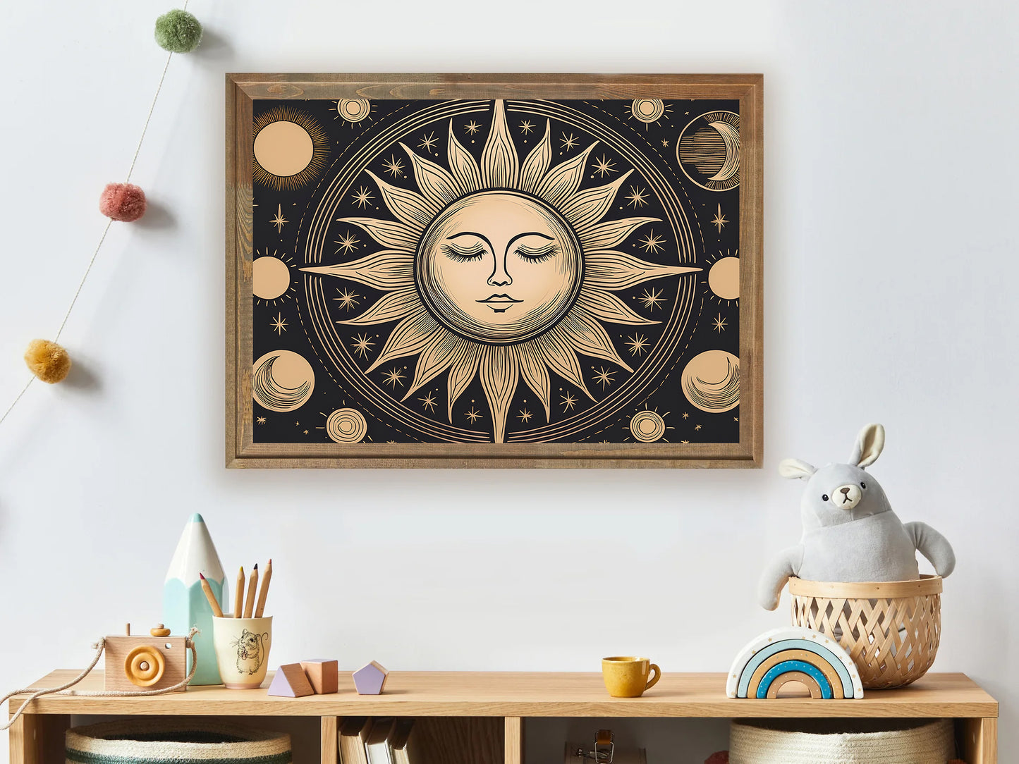Boho style sun and moon nursery wall art