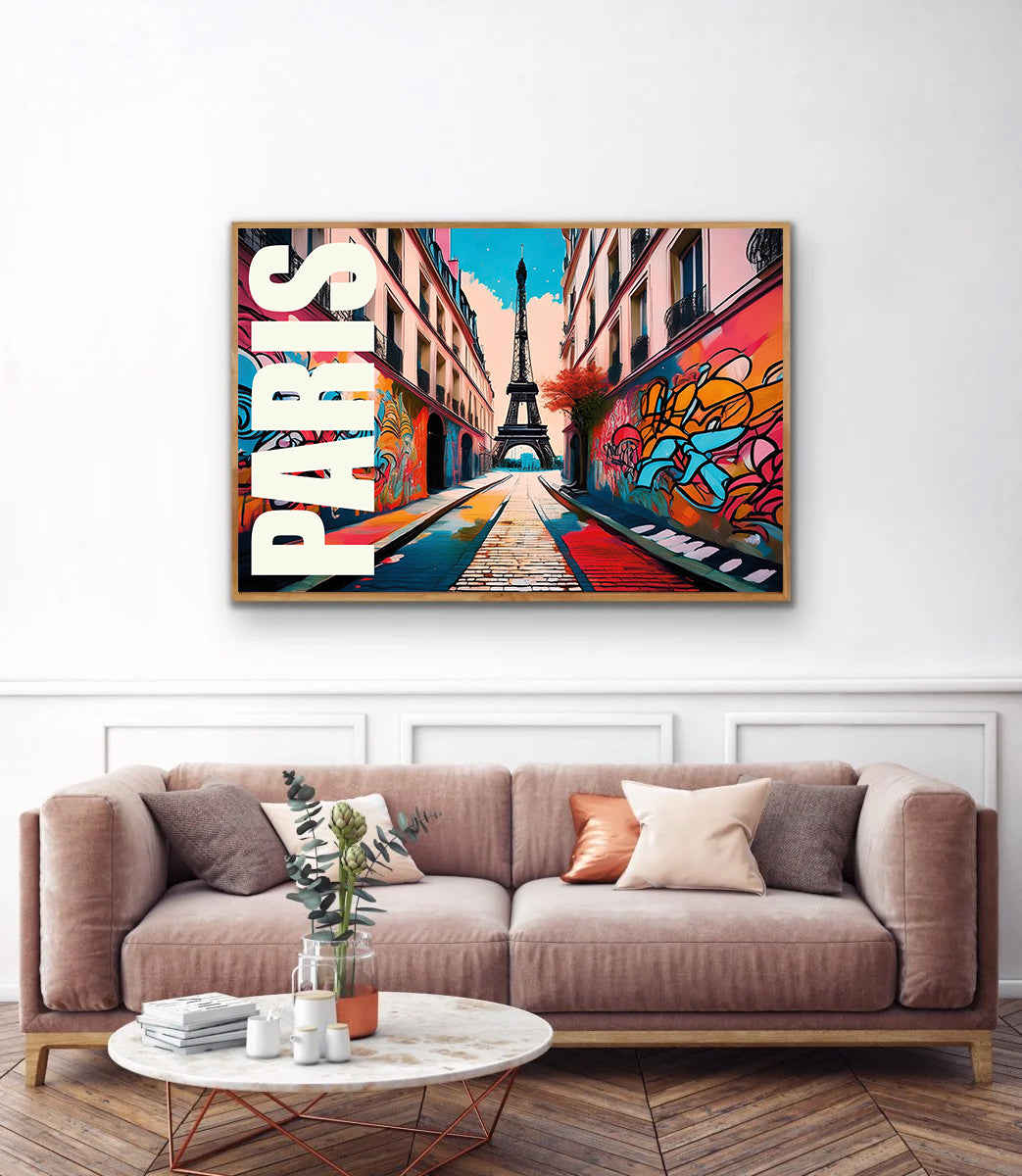 Paris graffiti wall art print digital download featuring stylish urban street art mural inspired by Parisian street culture and vibrant city life, ideal for modern home decor, street art enthusiasts, and contemporary wall art collections.