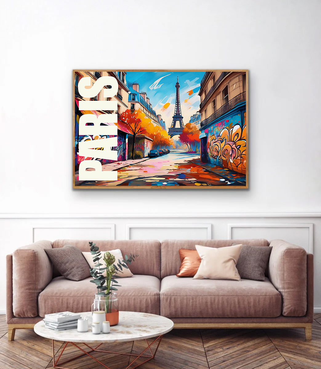 Paris graffiti wall art print digital download featuring stylish urban street art mural inspired by Parisian street culture and vibrant city life, ideal for modern home decor, street art enthusiasts, and contemporary wall art collections.