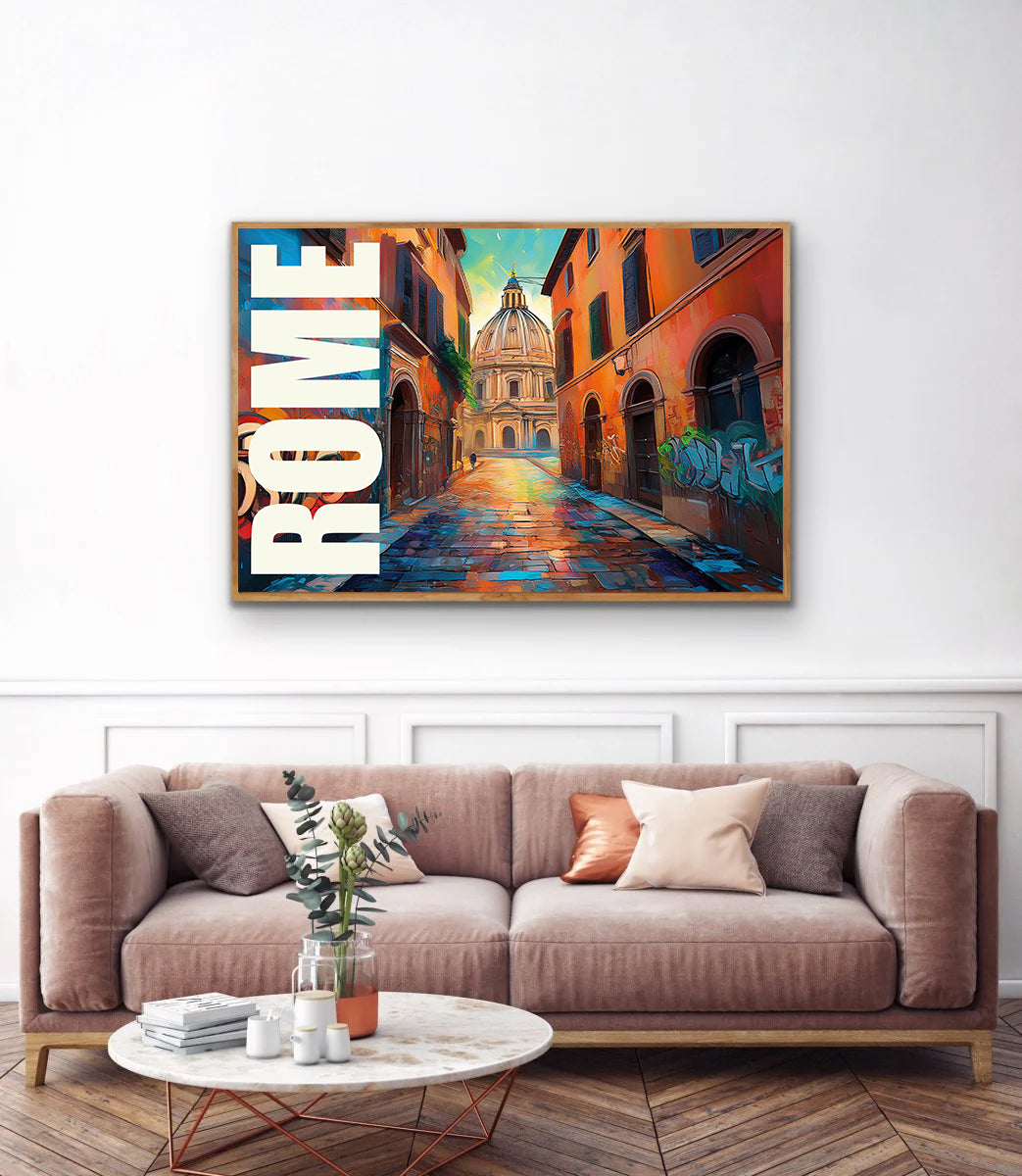 Rome graffiti wall art print digital download showcasing bold urban street art mural blending ancient history with modern street culture, perfect for contemporary home decor, graffiti art fans, and modern wall art collectors.