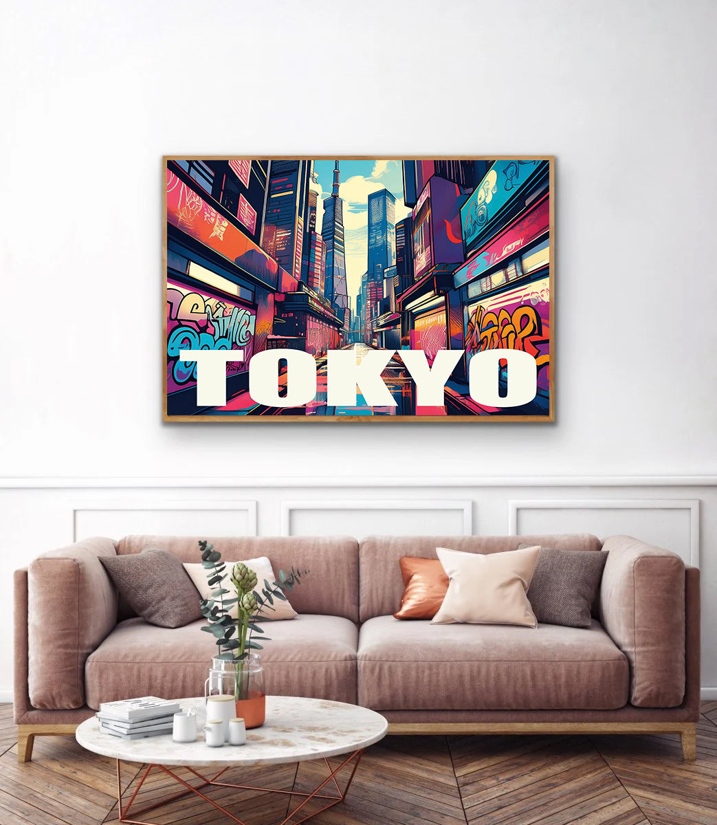 Tokyo graffiti wall art print digital download showcasing bold and colorful street art mural inspired by Tokyo’s vibrant urban culture, neon aesthetic, and dynamic city life — perfect for modern home decor, street art fans, and contemporary wall art collectors.