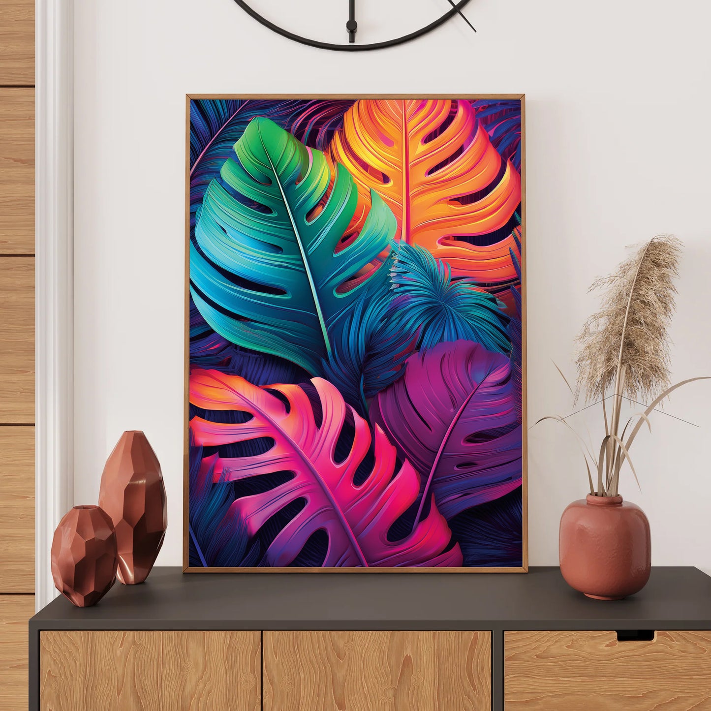 Tropical Gradient Leaf Collage Wall Art Print – Digital Download Modern Botanical Decor