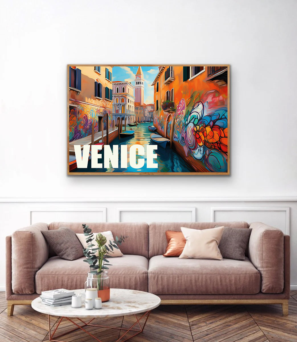 Venice graffiti wall art print digital download featuring unique urban street art mural inspired by Venetian culture and romantic city vibes, ideal for contemporary home decor, street art lovers, and modern wall art collectors.