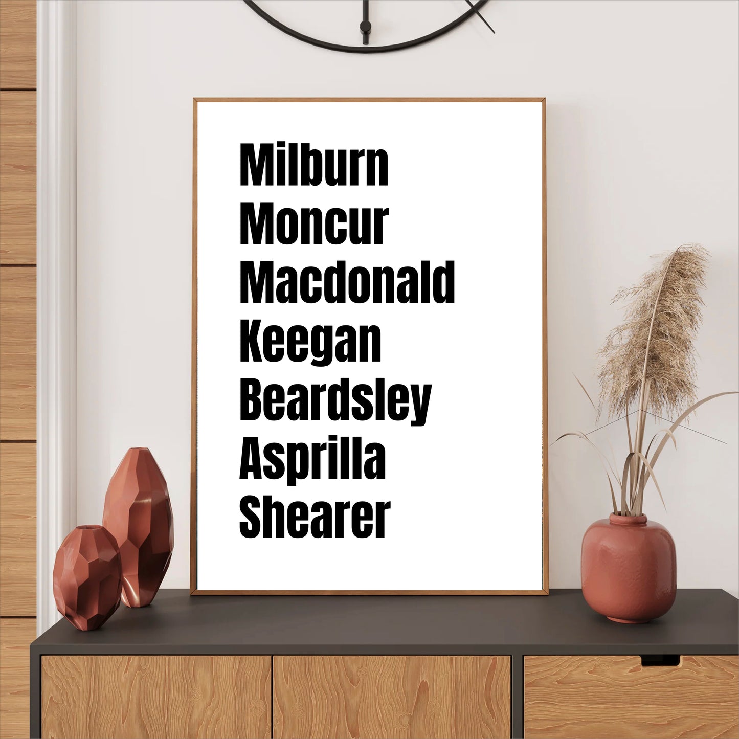 Newcastle United Legends Wall Art Print featuring Milburn, Moncur, Macdonald, Keegan, Beardsley, Asprilla, and Shearer – Digital Download PDF Football Home Decor