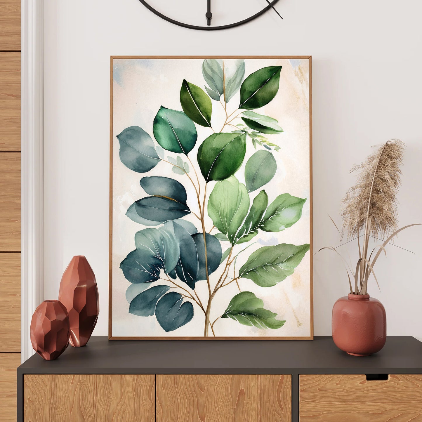 Eucalyptus and Monstera Leaves Wall Art Print – Digital Download Botanical Home Decor