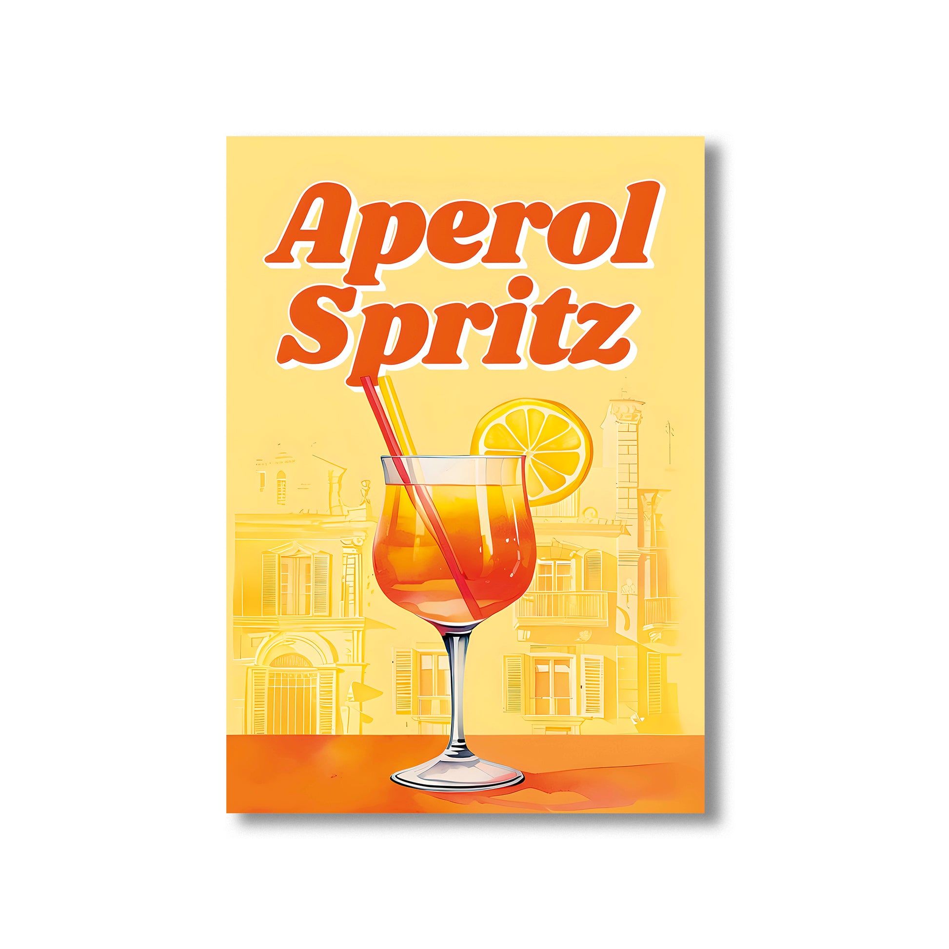 Aperol Spritz cocktail wall art print featuring a vibrant orange drink in a glass with sparkling bubbles and an orange slice, perfect for bar and kitchen decor digital download