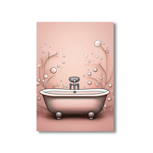 Minimalist bathtub with bubbles wall art print – modern digital download for bathroom decor