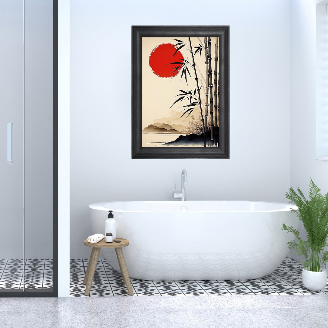 Japanese bamboo zen wall art print – minimalist digital download for bathroom or spa decor