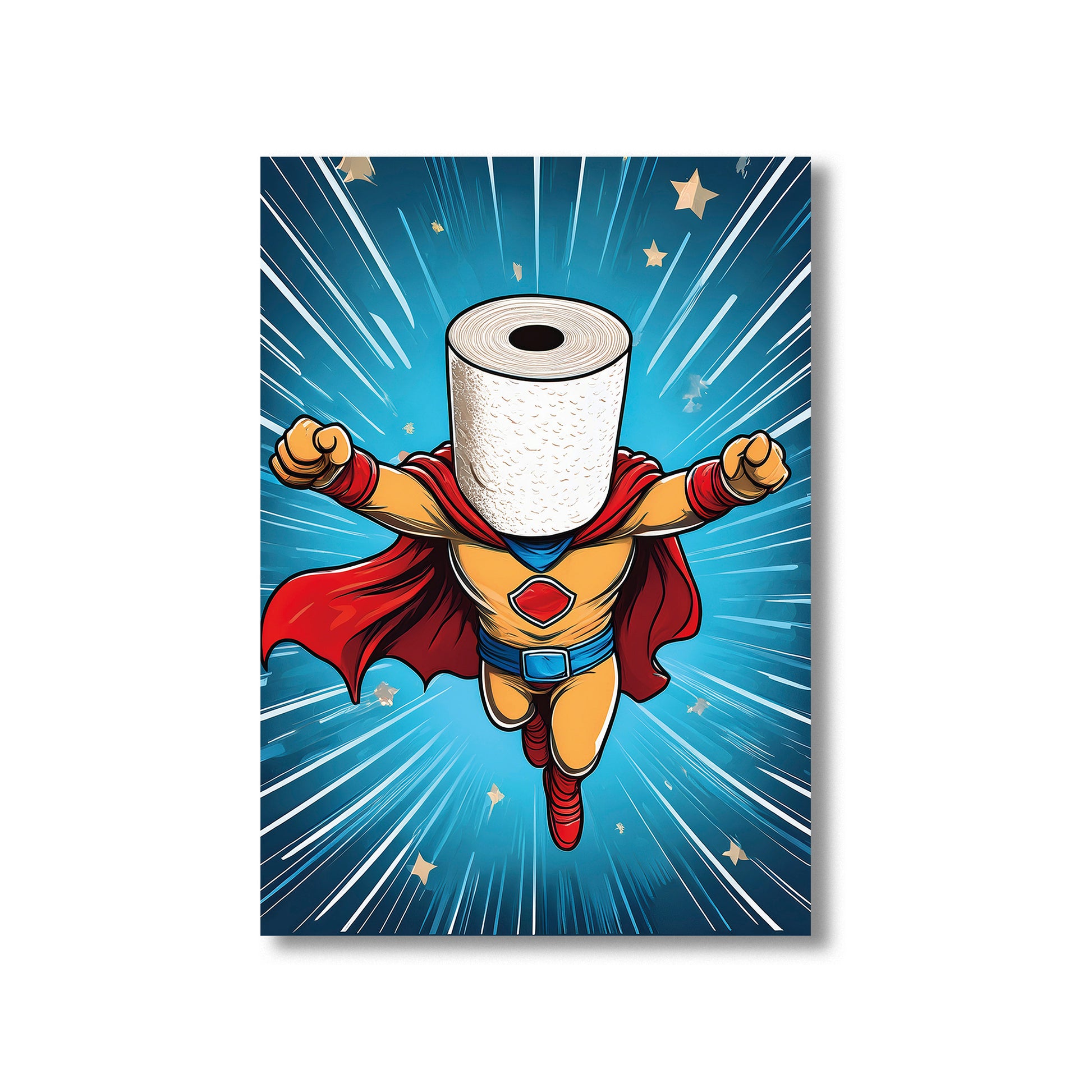 Toilet paper superhero wall art print – funny digital download for bathroom decor