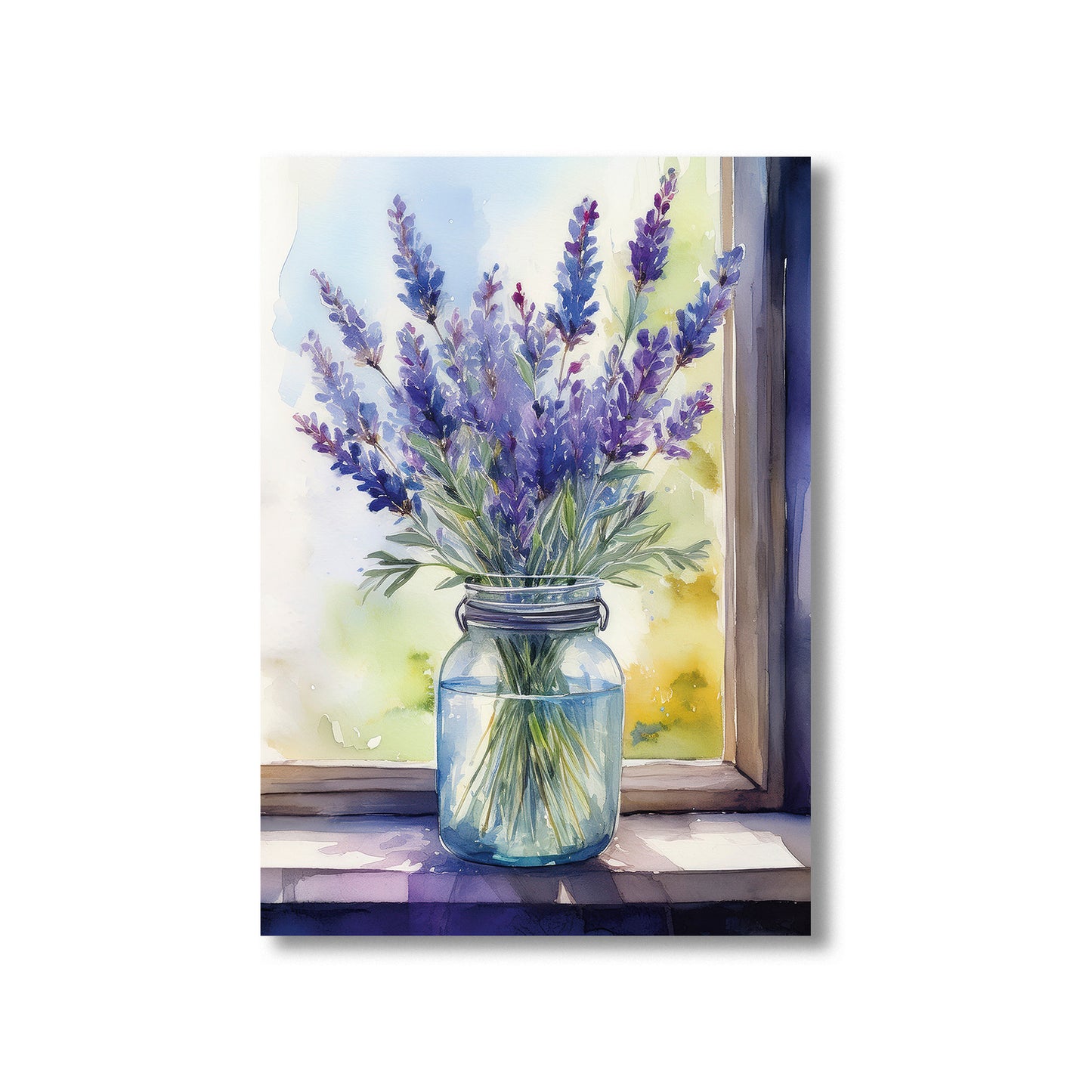 Lavender sprigs watercolor wall art print – calming digital download for bathroom decor