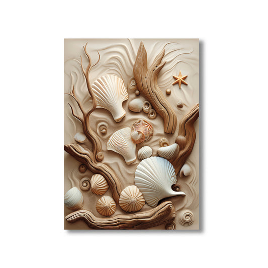 Driftwood and seashell collage wall art print – coastal digital download for bathroom decor
