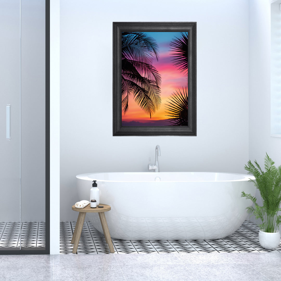 Tropical Palm Leaves Wall Art Print – Digital Download PDF | Modern Bathroom Decor | Green Botanical Poster