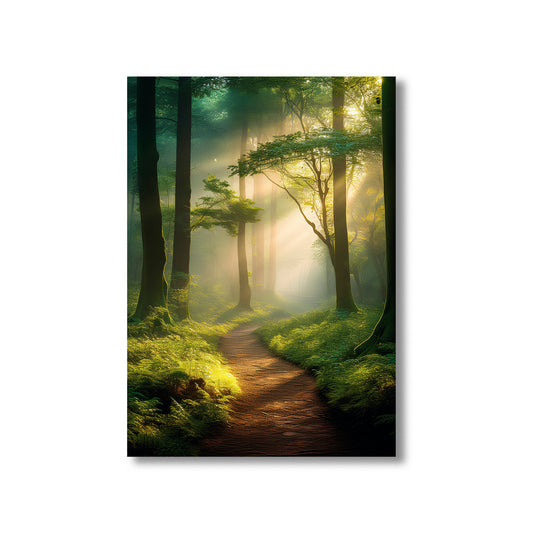 Misty forest path watercolor wall art print – calming digital download for bathroom decor