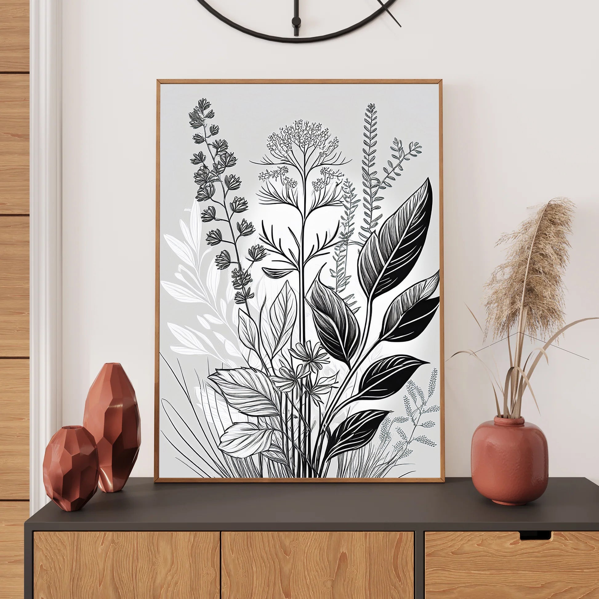 Botanical Line Art Wall Art Print – Digital Download Minimalist Plant Decor