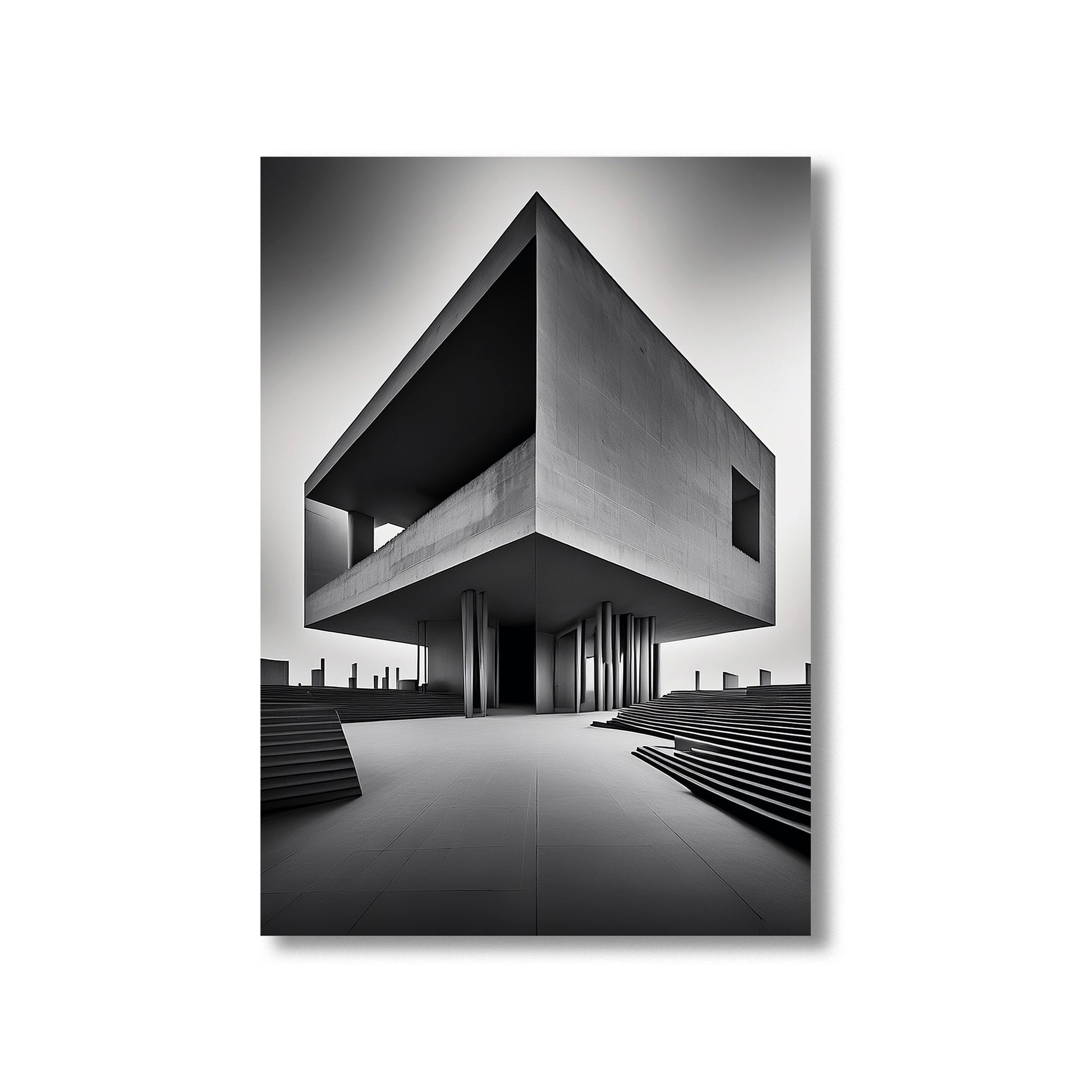 Black and white architectural poster of a modern building