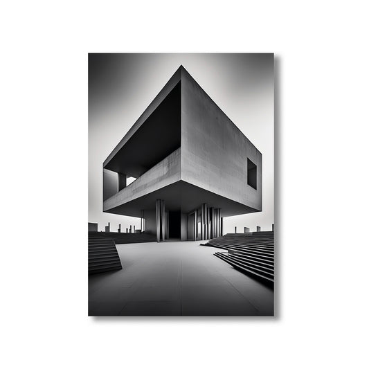 Black and white architectural poster of a modern building