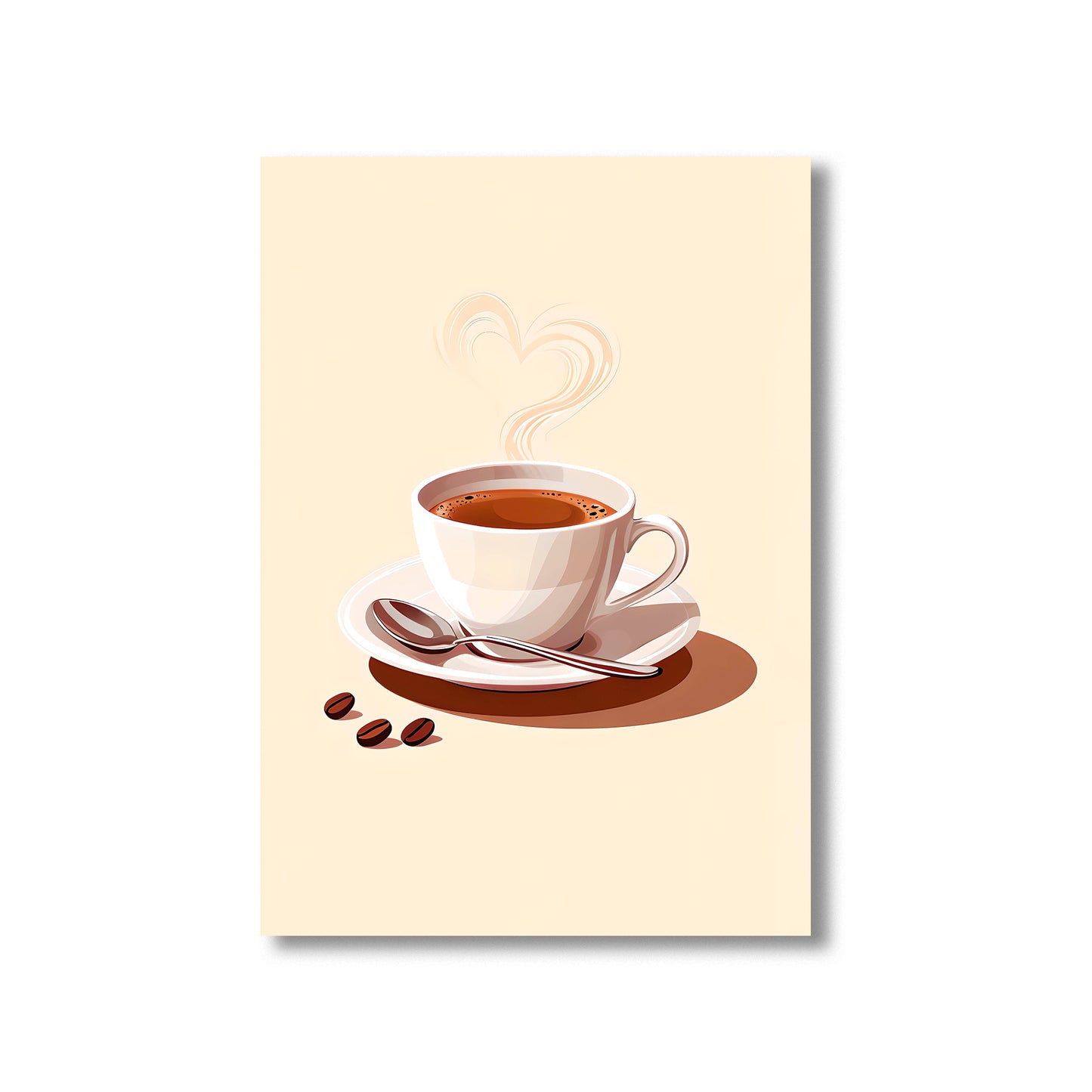 Charming cup of coffee wall art print featuring a steaming coffee cup with latte art, perfect for kitchen and coffee bar decor digital download