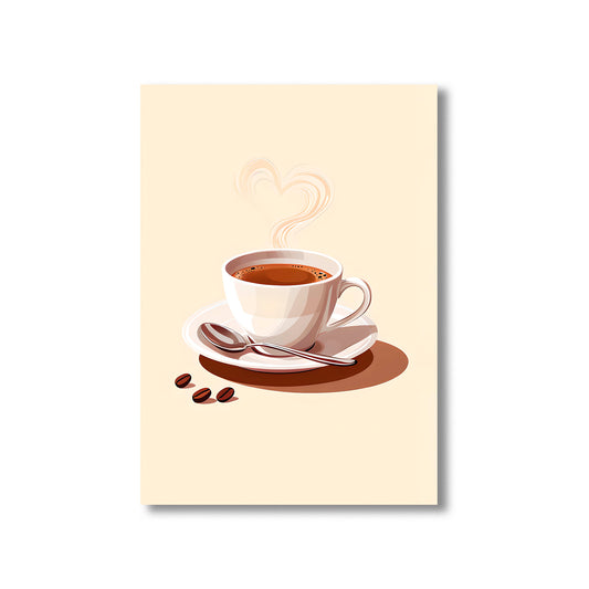 Charming cup of coffee wall art print featuring a steaming coffee cup with latte art, perfect for kitchen and coffee bar decor digital download
