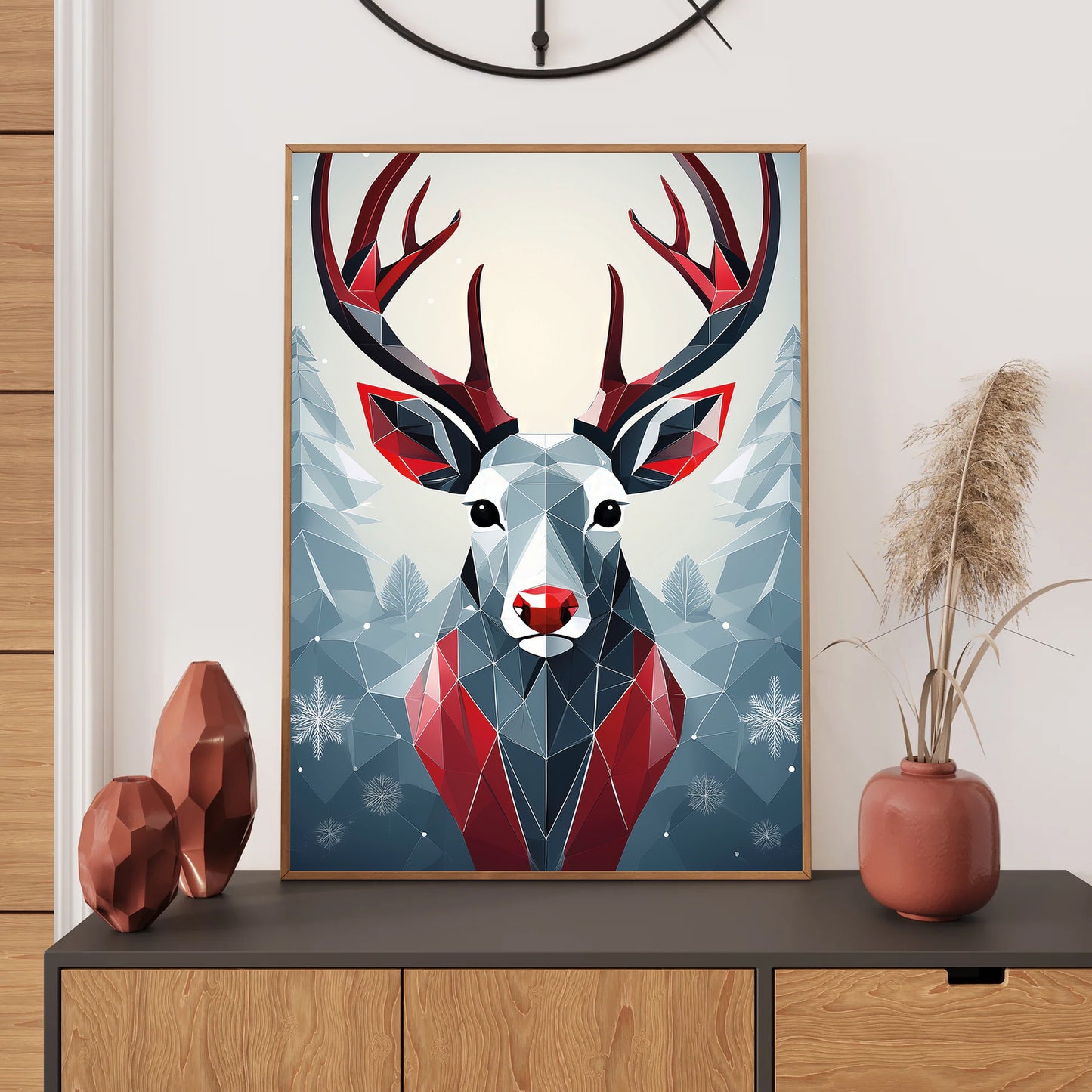 Geometric Reindeer Christmas Card – polygon reindeer silhouette in modern minimalist winter style