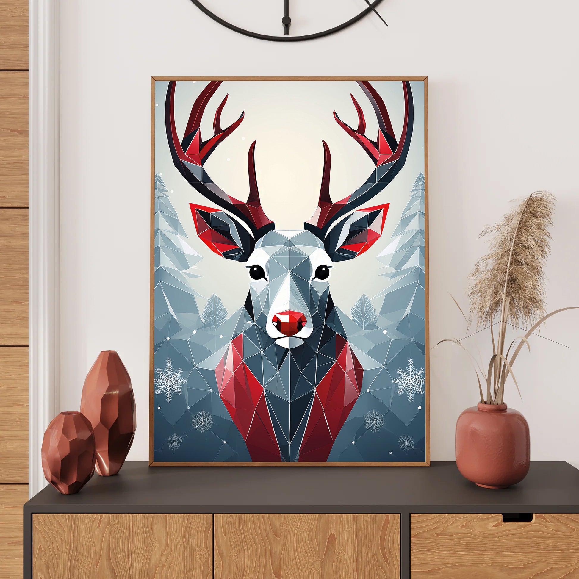 Geometric Reindeer Christmas Card – polygon reindeer silhouette in modern minimalist winter style