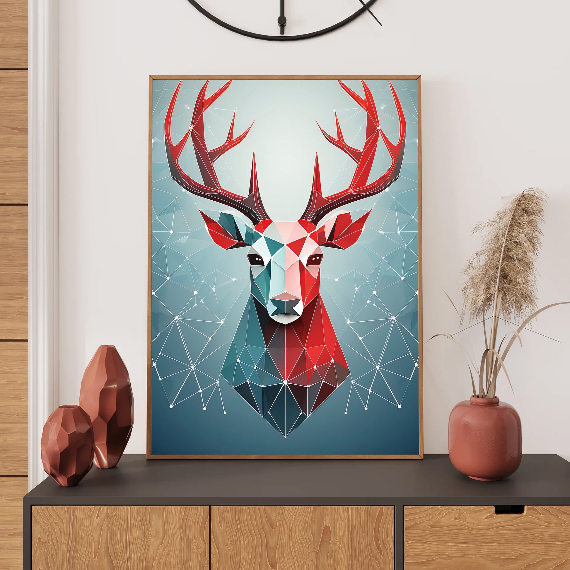 Geometric Reindeer Christmas Card – polygon reindeer silhouette in modern minimalist winter style