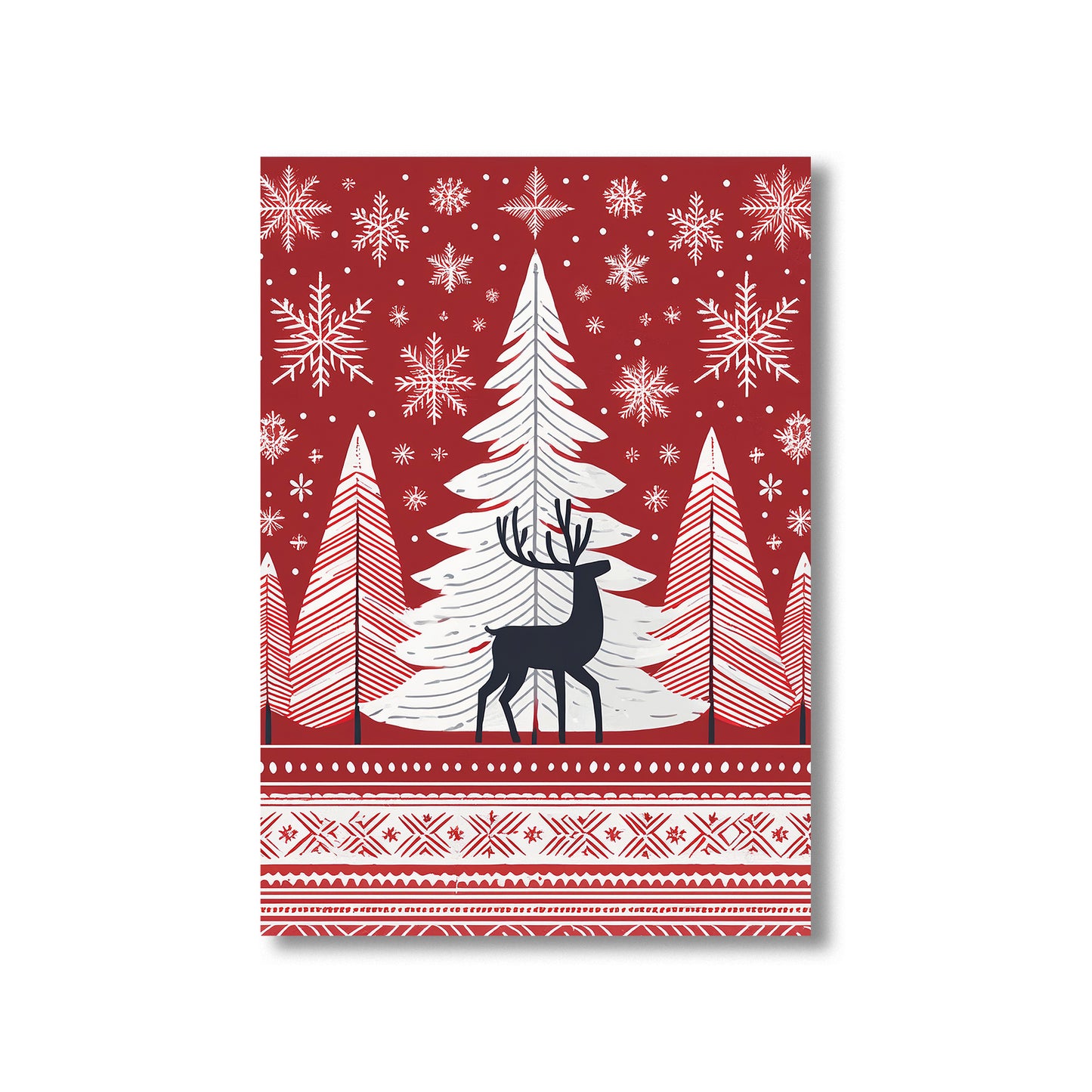Scandinavian Christmas Card – Digital Download | Nordic Holiday Wall Art | Minimalist Red & White Winter Design