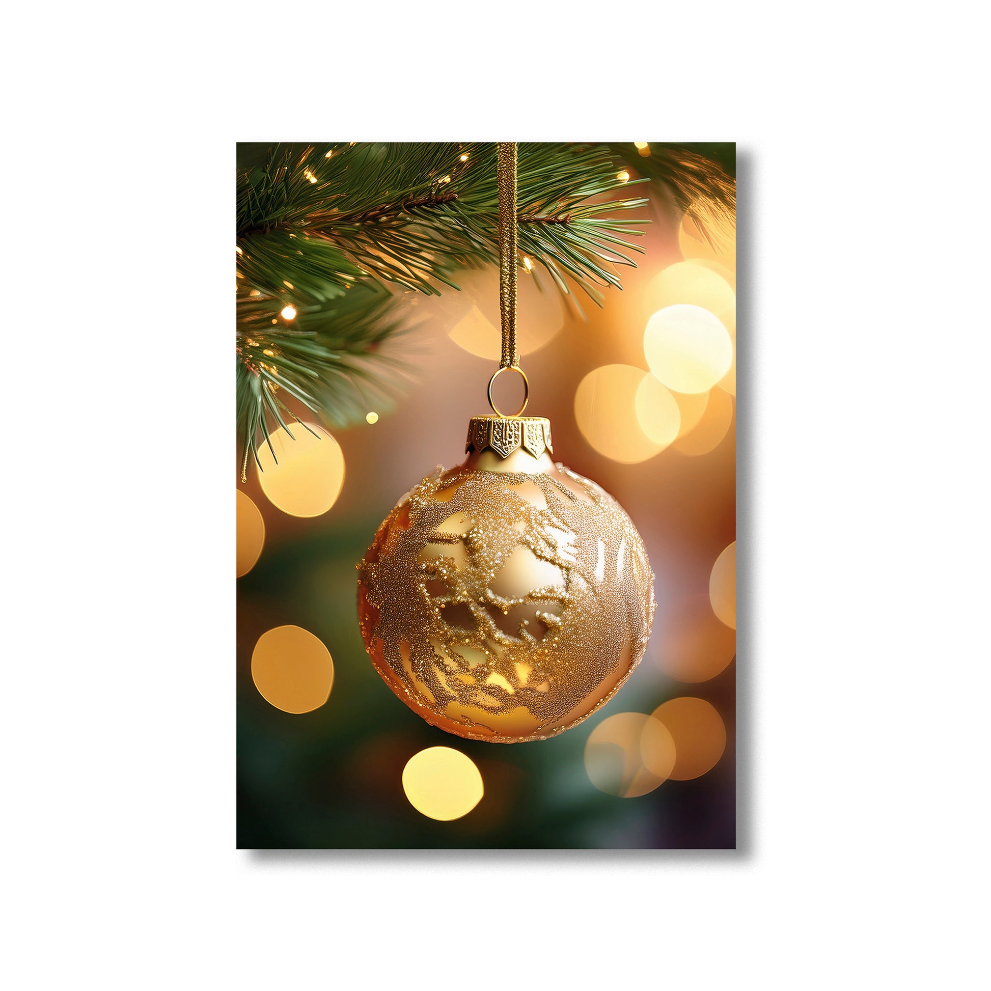 Christmas Baubles Holiday Card – festive ornaments in red, gold, and green on holiday background