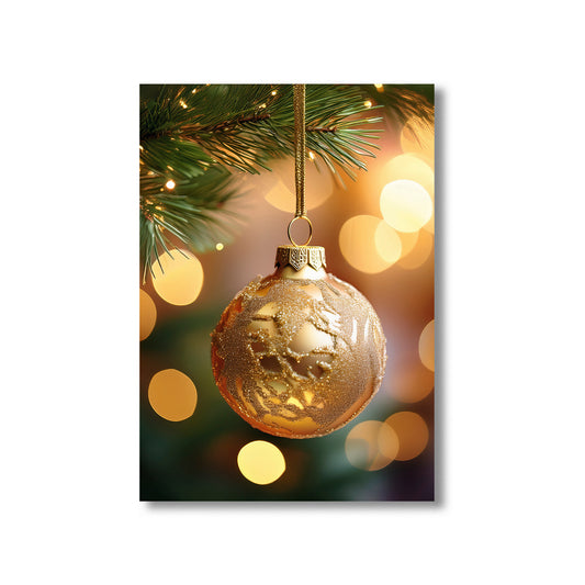 Christmas Baubles Holiday Card – festive ornaments in red, gold, and green on holiday background