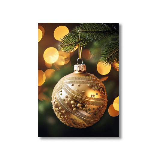 Christmas Baubles Holiday Card – festive ornaments in red, gold, and green on holiday background