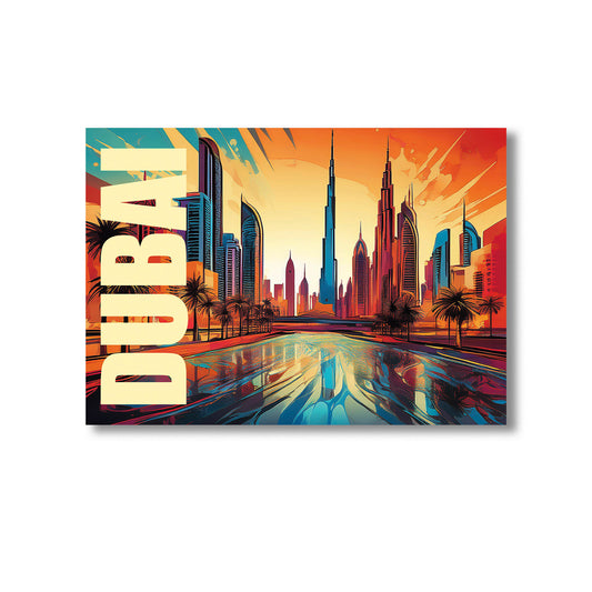 Striking digital graffiti-style wall art print of Dubai showcasing futuristic skyscrapers, Burj Khalifa, and vibrant desert cityscape with bold urban street art flair — perfect for instant digital download, Dubai-themed decor, modern travel prints, and Middle Eastern wall art.