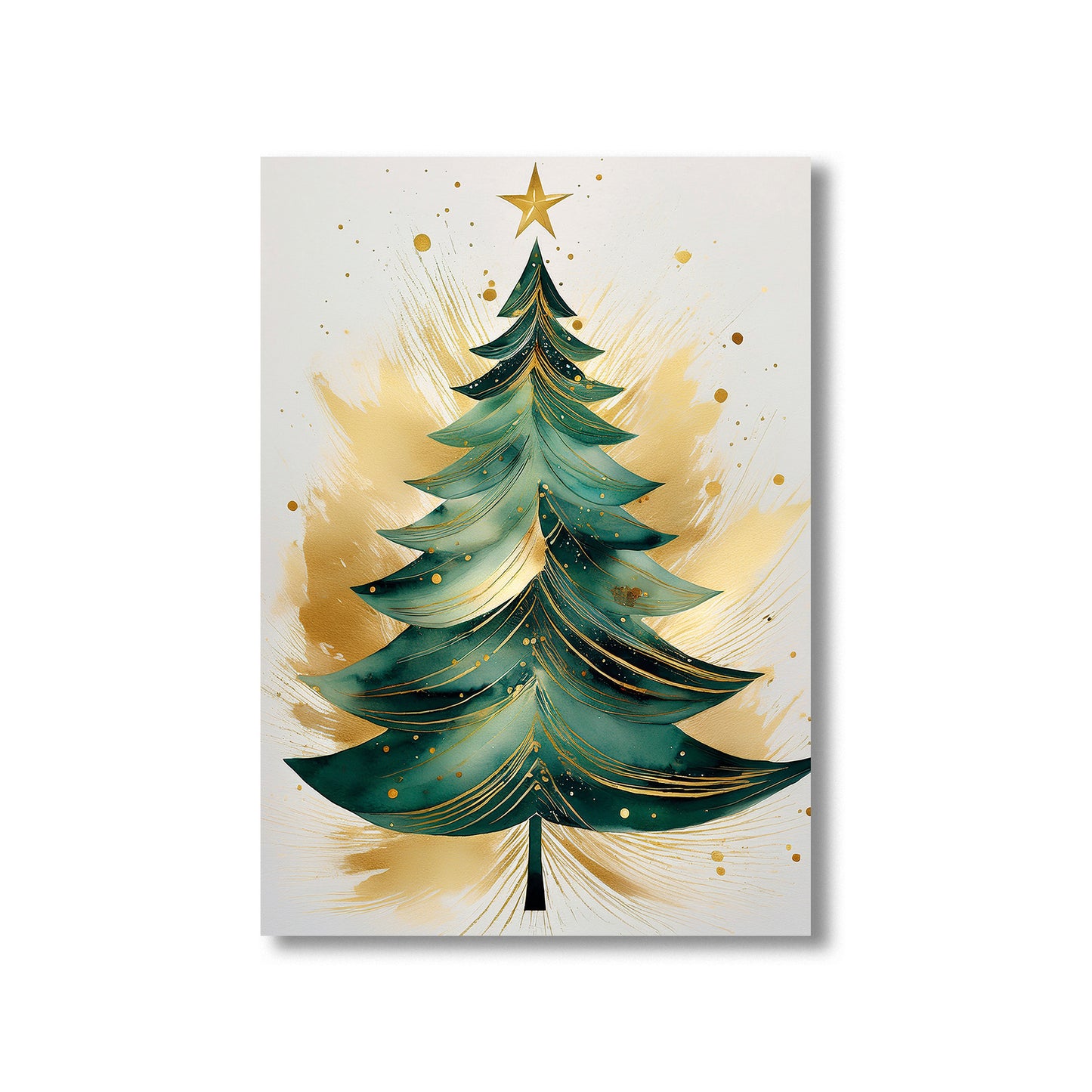 Abstract gold watercolor Christmas tree, modern minimalist holiday art