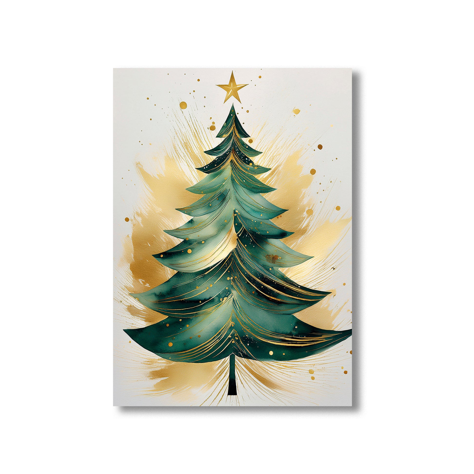 Abstract gold watercolor Christmas tree, modern minimalist holiday art