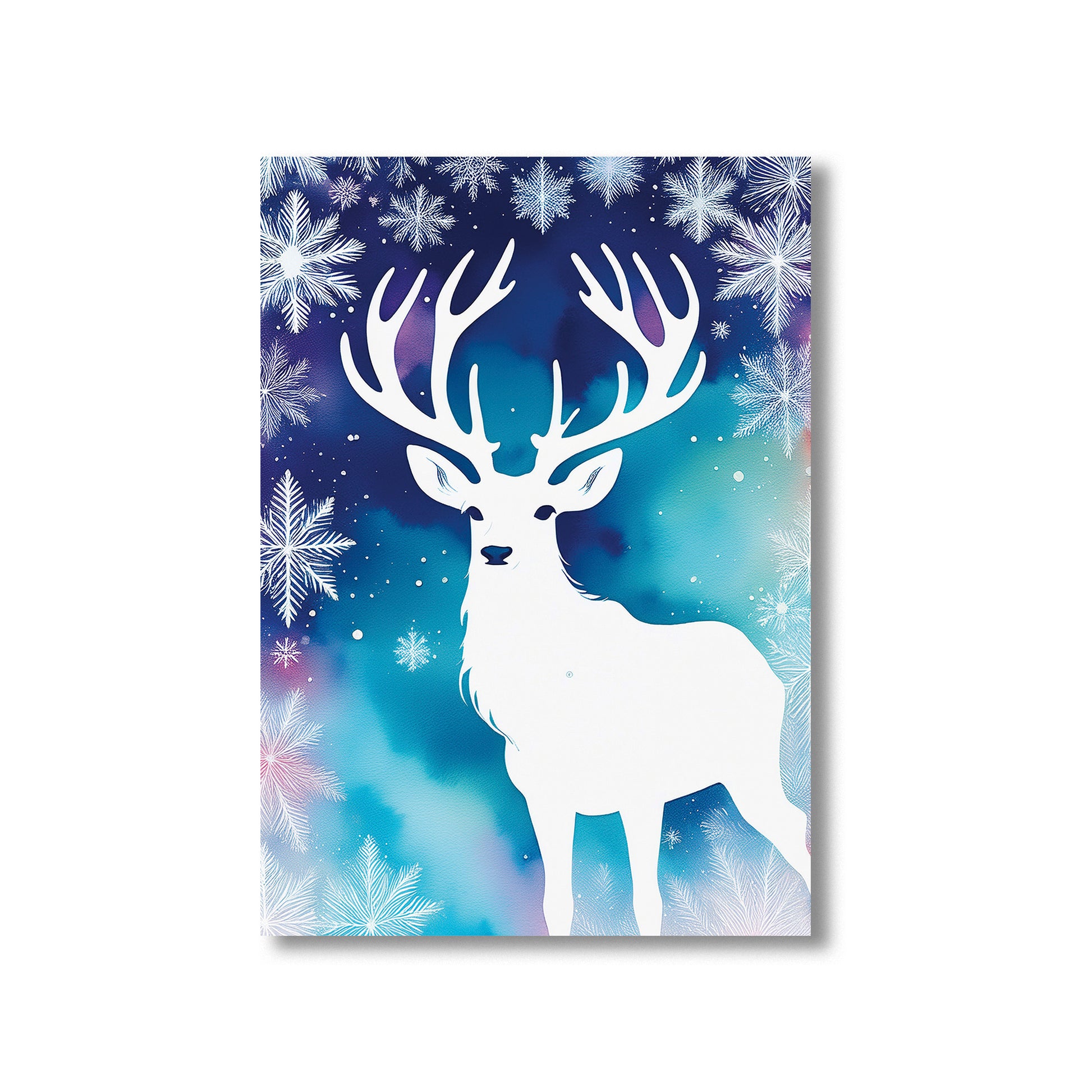 White reindeer silhouette over soft watercolor background