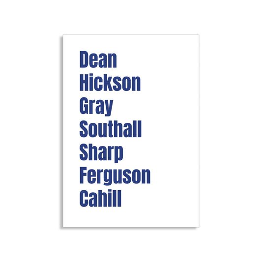 Everton Legends Wall Art Print featuring Dean, Hickson, Gray, Southall, Sharp, Ferguson, and Cahill – Digital Download PDF Football Home Decor